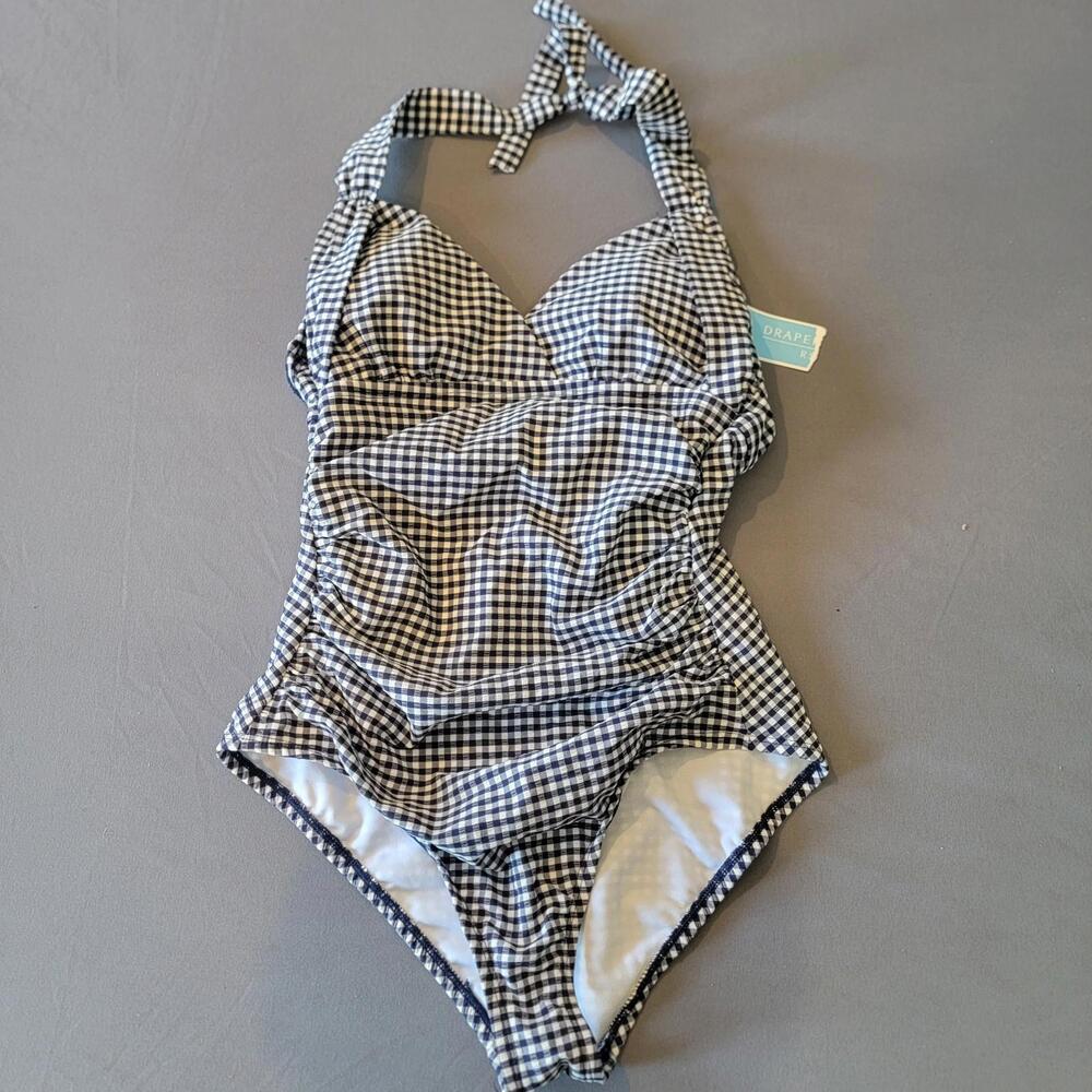 Draper James RSVP One Piece Swimsuit, Womens, Size Sm, Blue Plaid, New With Tags